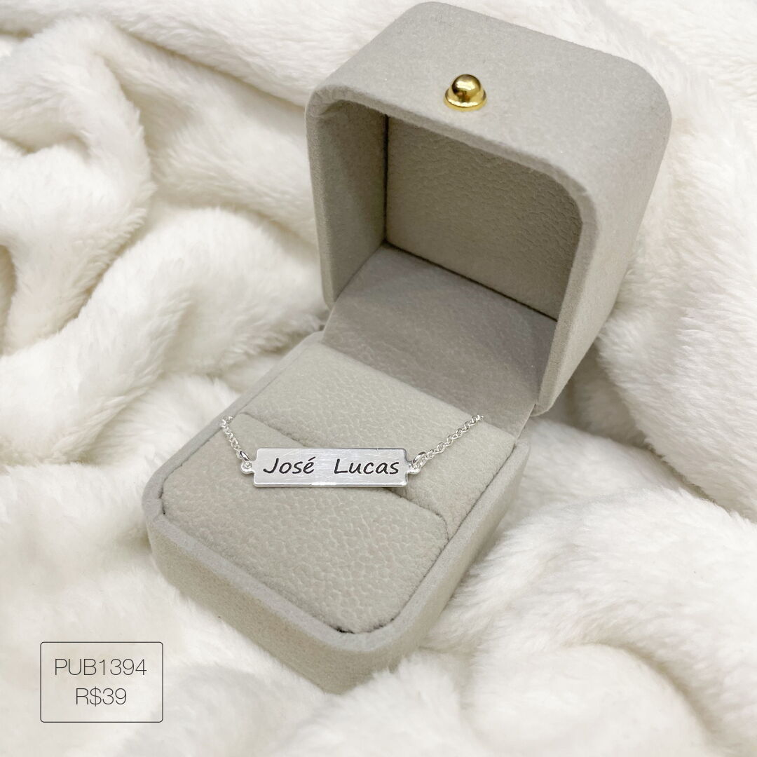 Pulseira Infantil de Plaquinha 2,5 x 0,7 Liso Prateado